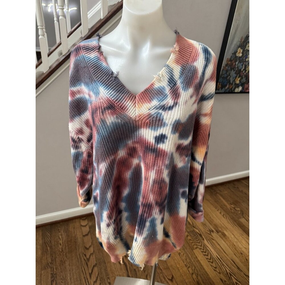 Young Fabulous & Broke YFB Cotton Tie Dye V Neck Sweater Size M/L
